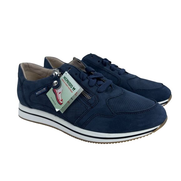 Mephisto Leenie Leather Sneakers Womens Size 7 Air-Relax Blue Jeans Bucksoft NEW - Picture 1 of 8